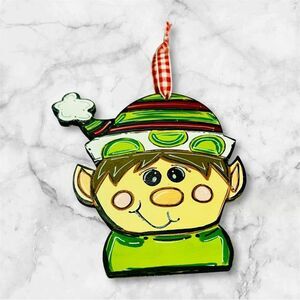 Hand Painted Wooden Elf Christmas Ornament.  Tree seasonal holiday birch wood